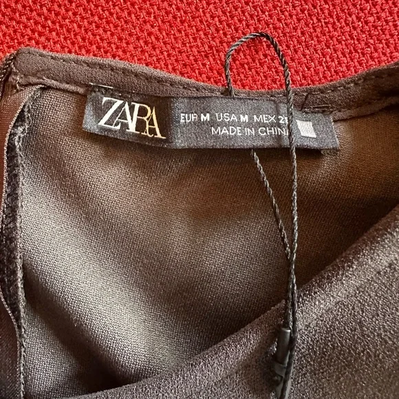 Zara Slate Brown Ruched Waist Short Sleeves Midi Dress, NWT, M - Picture 13 of 16